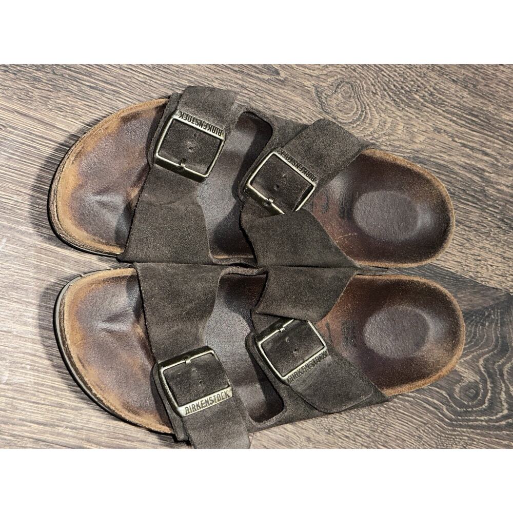 Birkenstock Arizona Birkibuc Gray Leather Shoes Sandals Rubber Sole Sz 38 US 7 - Picture 10 of 11